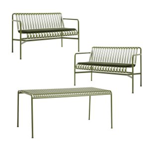 HAY - Palissade Tisch + 2x Dining Bench mit Sitzkissen