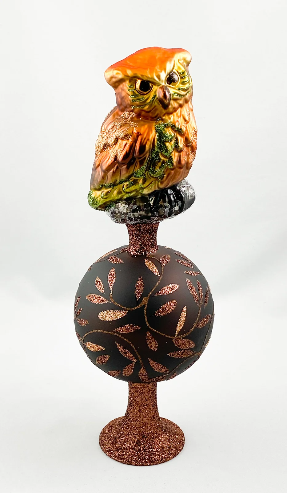 Inge-Glas Christbaumspitze mit brauner Kugel und Eule