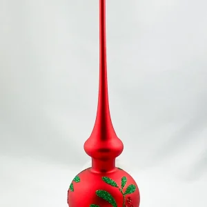 Inge-Glas Rote Christbaumspitze mit grünem Blatt-Dekor