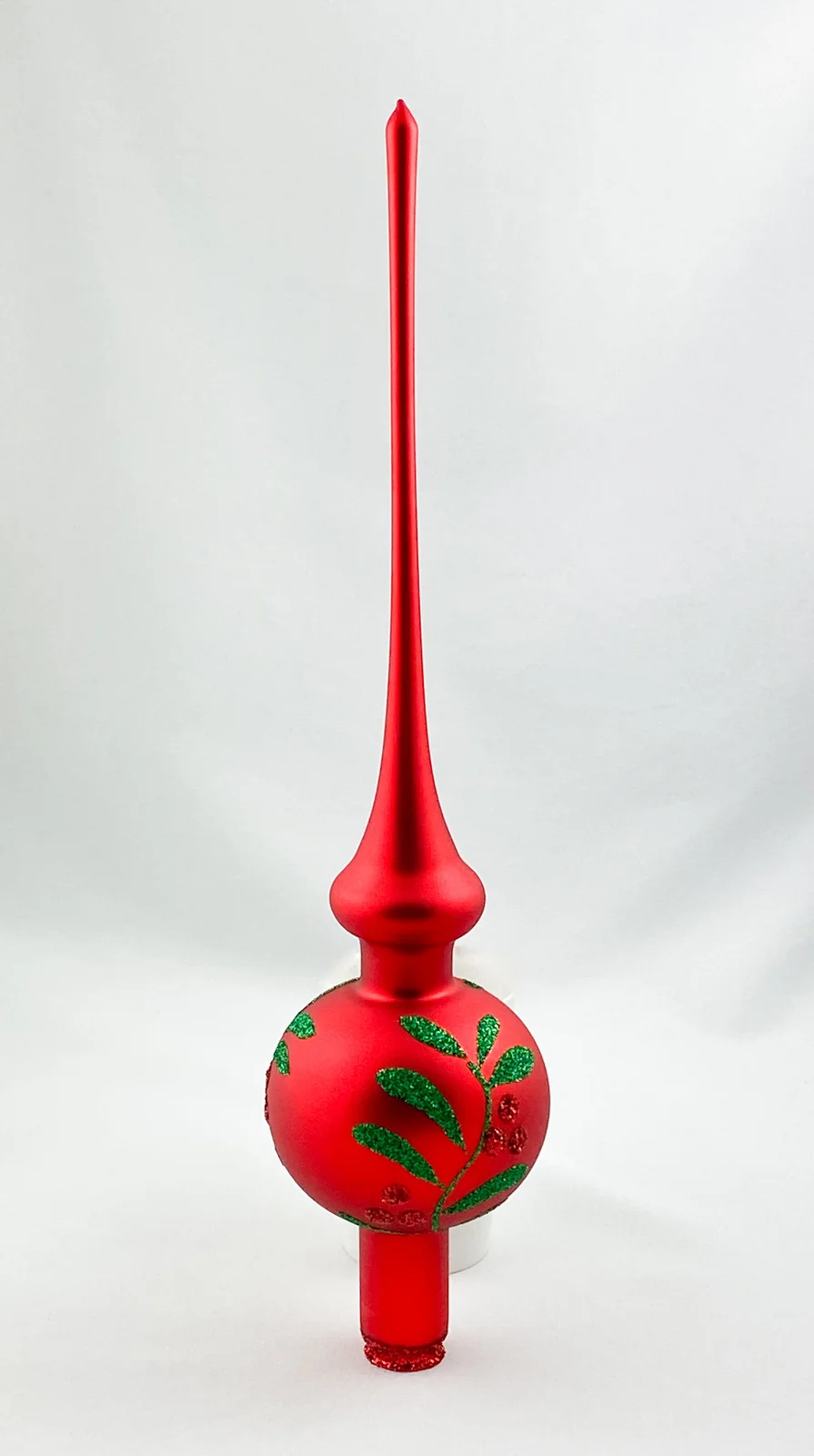Inge-Glas Rote Christbaumspitze mit grünem Blatt-Dekor