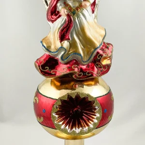 Glassware Christbaumspitze Engel im roten Kleid mit Reflexkugel