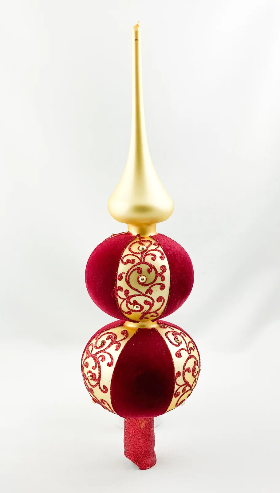 Dagmara Christbaumspitze rot mit goldenem Dekor und goldener Spitze