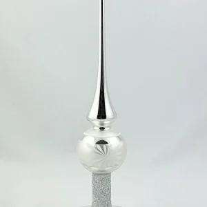 Thüringer Baumspitze Silber mit weissem Blüten-Motiv