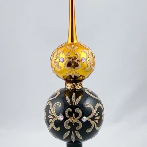GMC Baumspitze mit schwarzer und goldener Kugel mit Herzchen-Dekor und Schmucksteinen