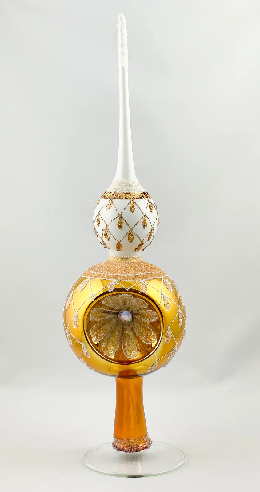 GMC Baumspitze mit goldener Reflex-Kugel und weisser Kugel