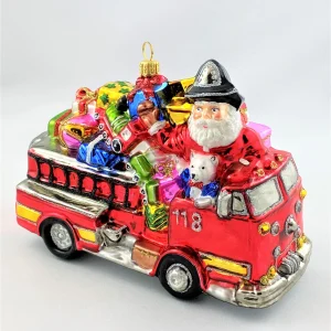 Glassware Der Weihnachtsmann bringt die Geschenke mit dem Feuerwehrauto