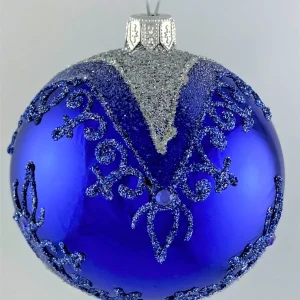 Dagmara Kugel dunkelblau mit silbernem und blauem Glitter Dekor