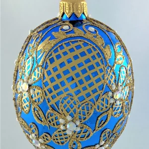 Dagmara Faberge-Ei glänzend blau mit üppigem Gold-Dekor