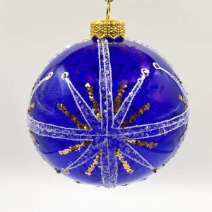 GMC Transparente blaue Kugel mit weissem und goldenem Sternendekor