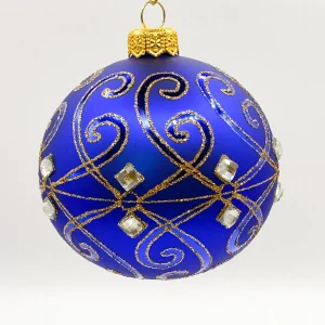 GMC Blaue Kugel mit goldenem Rocaillen-Dekor und silbernen Schmucksteinen
