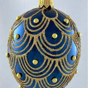 Dagmara Ei-Form blau glanz mit goldenem Art-Deko-Muster