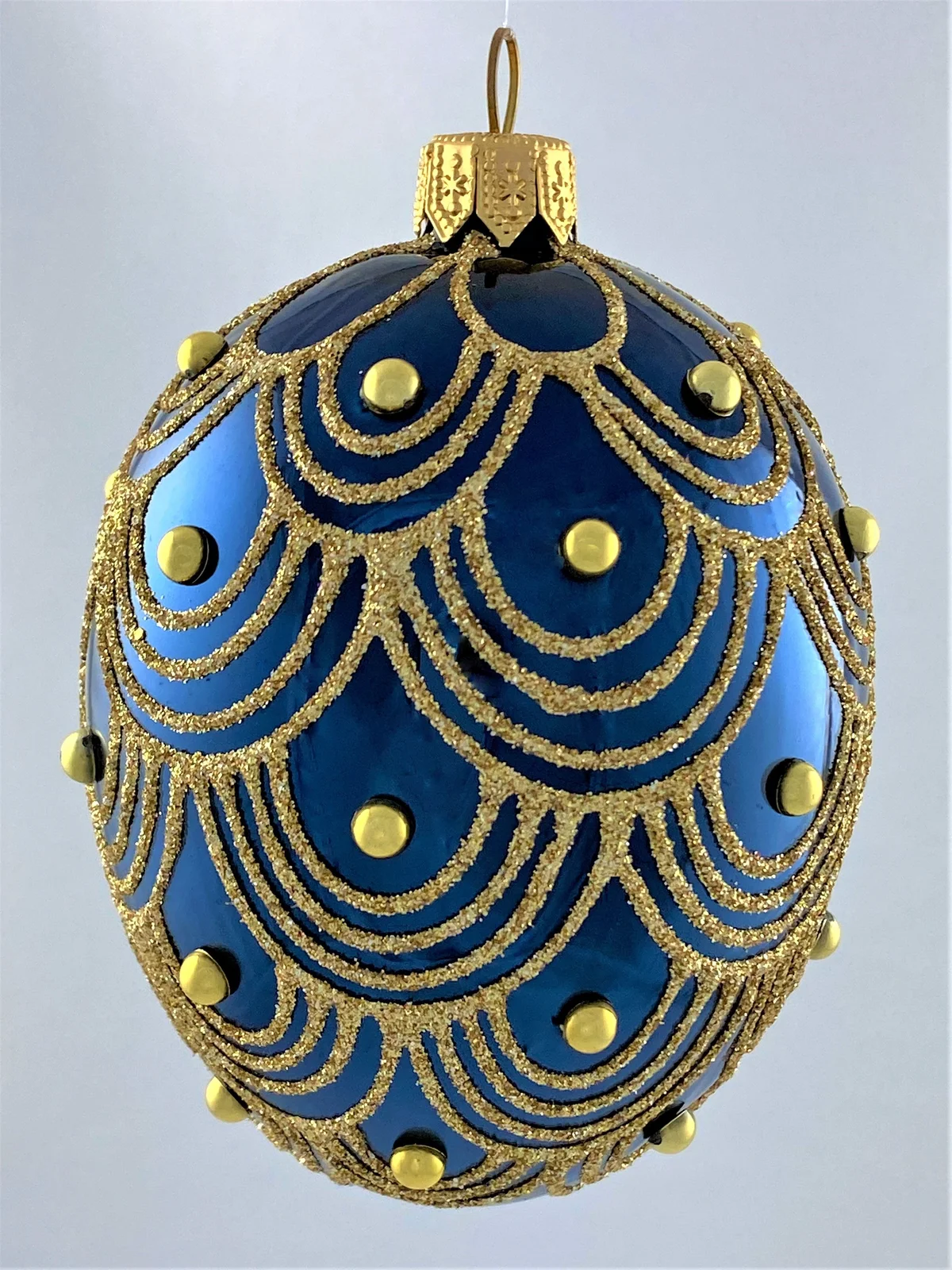Dagmara Ei-Form blau glanz mit goldenem Art-Deko-Muster