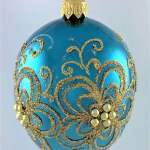 Dagmara Ei-Form petrol mit Gold-Blumen-Dekor