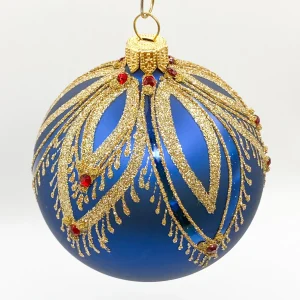 Dagmara Kugel blau matt mit Fächer-Motiv