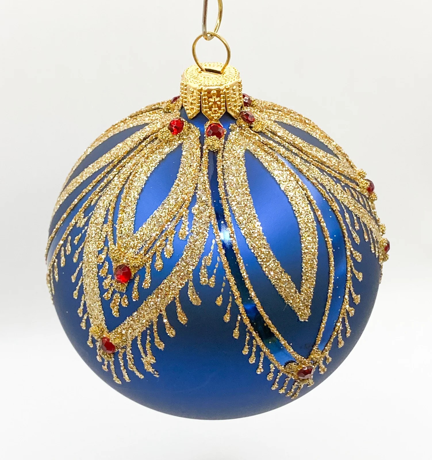 Dagmara Kugel blau matt mit Fächer-Motiv
