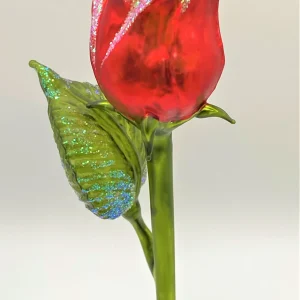 Wiktoria Rote Rose mit Blatt auf Clip