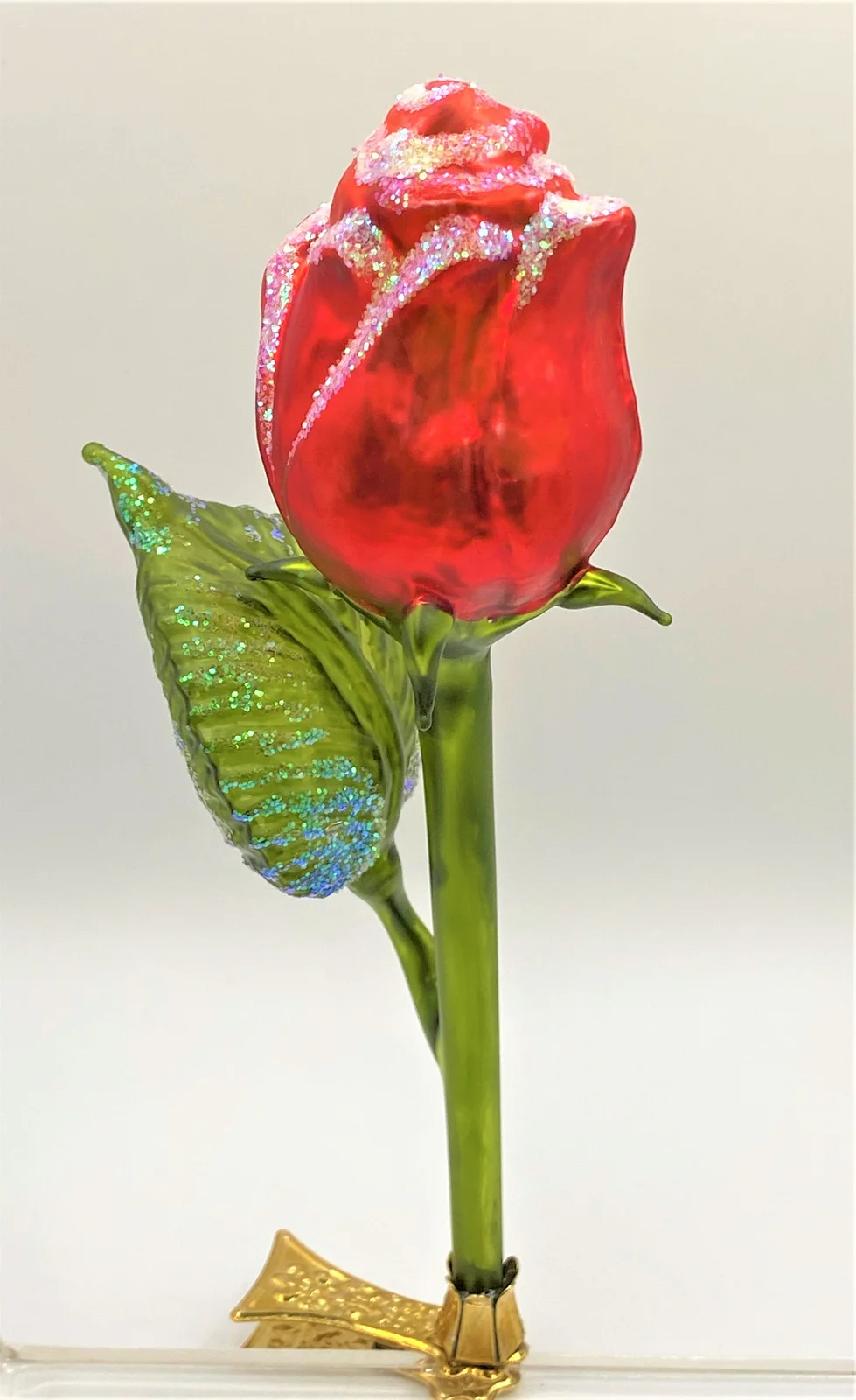 Wiktoria Rote Rose mit Blatt auf Clip