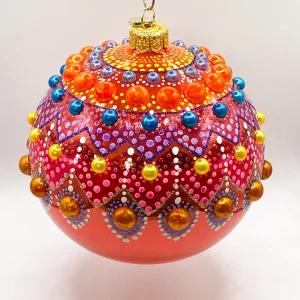 GlitterLab Kugel in Coral mit buntem Tupfendekor und Schmucksteinen, GlitterLab