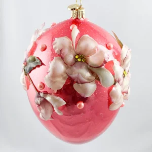 GlitterLab Eiform coral  mit Magnolien-Blüten Applikationen in Spezialfolie, GlitterLab
