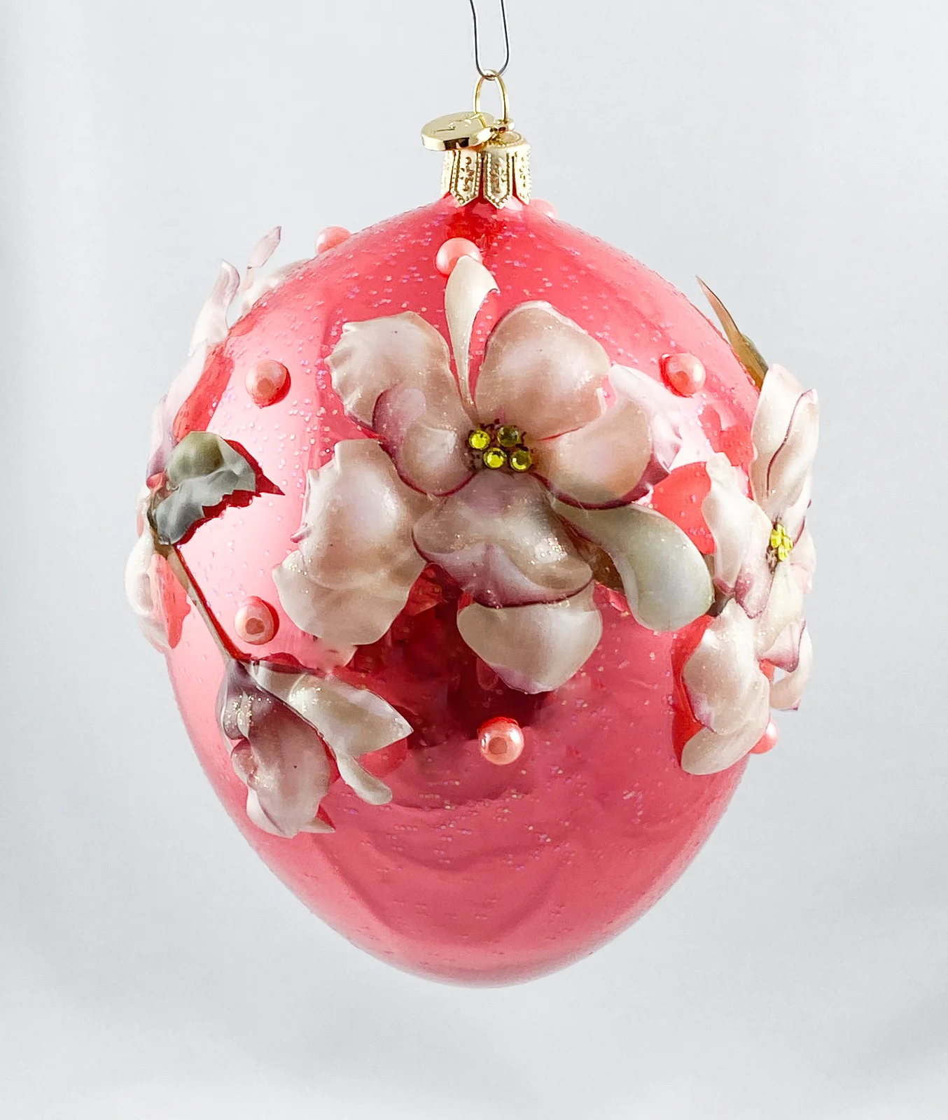 GlitterLab Eiform coral  mit Magnolien-Blüten Applikationen in Spezialfolie, GlitterLab