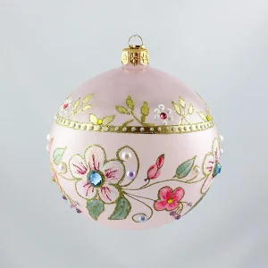 GlitterLab Transparente Kugel in Rosa mit Blütenranken und Glitzersteinen, GlitterLab