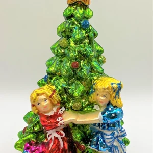 Glassware Zwei Mädchen tanzen um den Christbaum