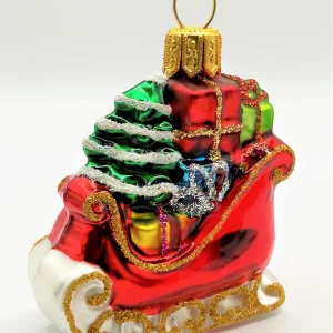 Glaspol Kleiner Weihnachtsbaum im roten Schlitten