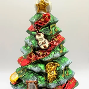 Glassware Verschneiter Weihnachtsbaum mit Instrumenten und Musiknoten geschmückt