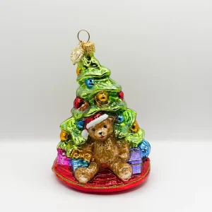 Glassware Kleiner Christbaum mit braunem Teddybär