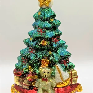Glassware Christbaum mit Teddybär, Lokomotive und Segelboot auf Kissen