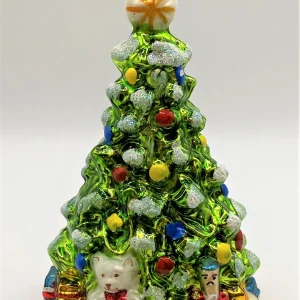 Glassware Kleiner Christbaum mit weissem Teddybär und Nussknacker