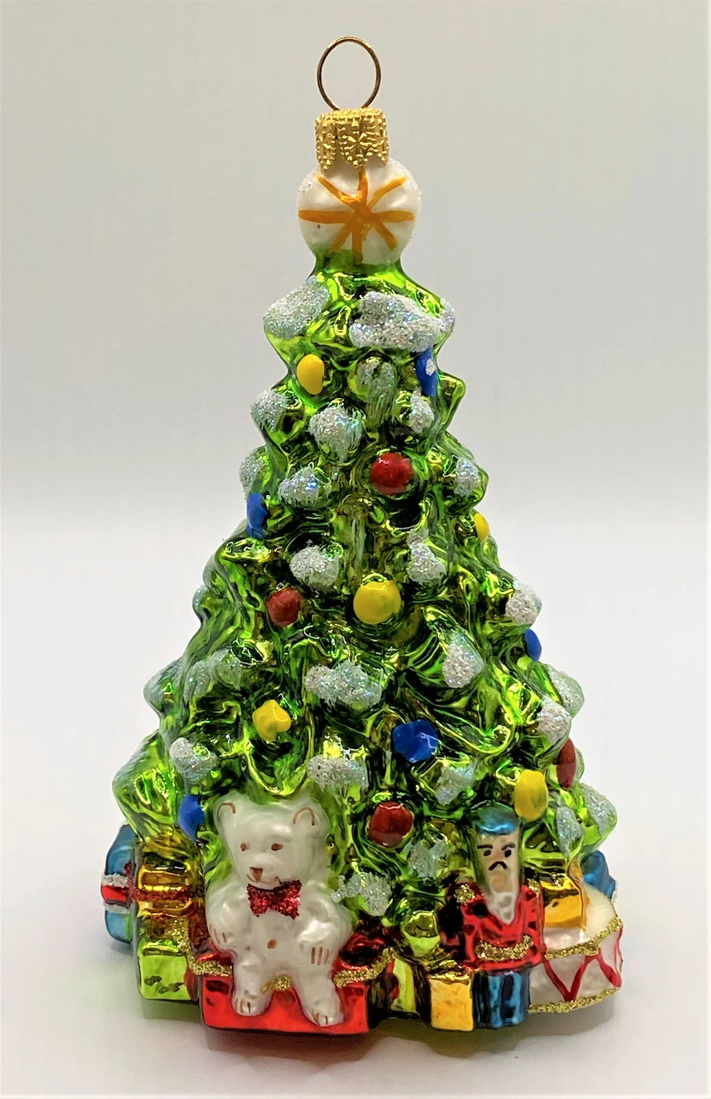 Glassware Kleiner Christbaum mit weissem Teddybär und Nussknacker