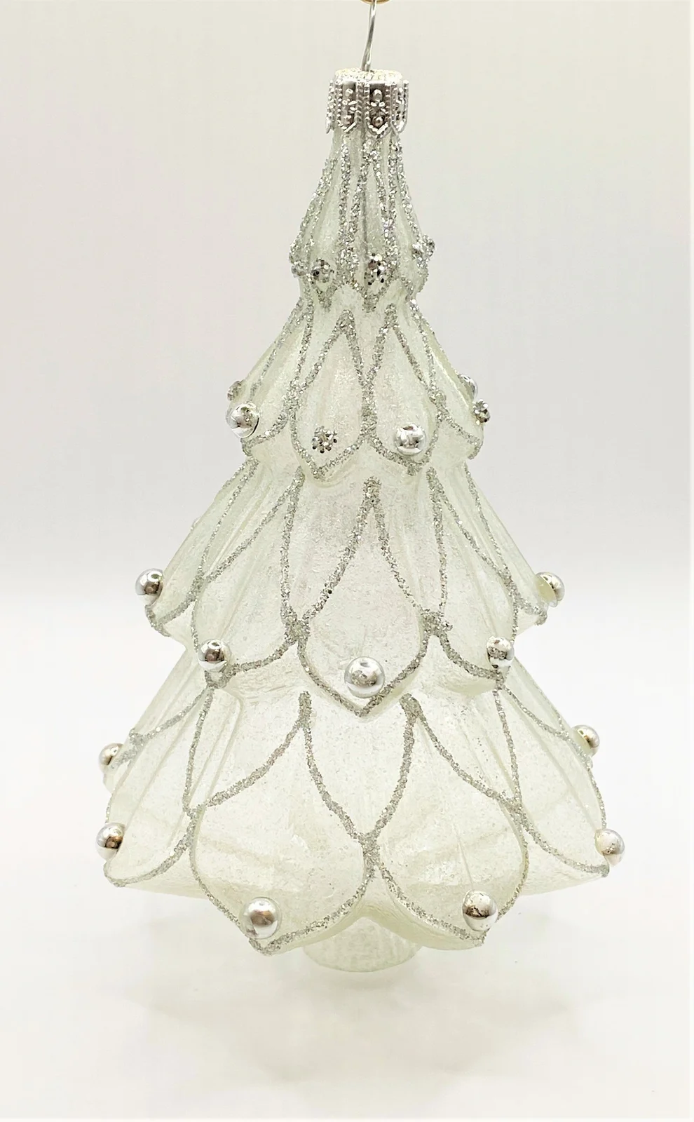 Szklo Weihnachtsbaum transparent mit silbernem Glimmer und Schmucksteinen
