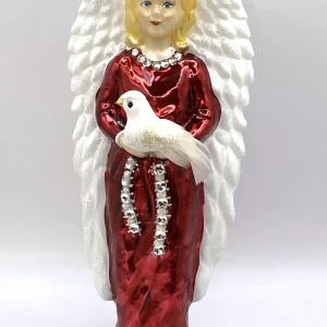 Hanco Engel im roten Kleid mit Friedenstaube
