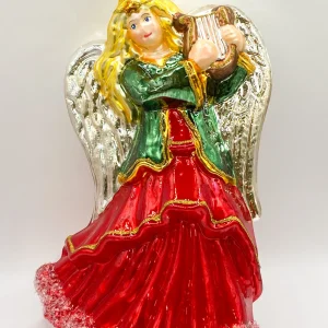 Glassware Engel im roten Kleid spielt die Lyra