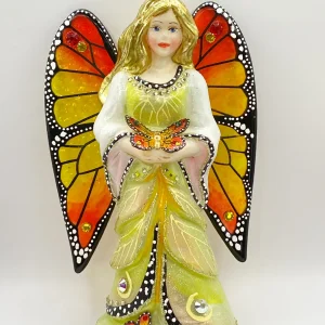 GlitterLab Blonder Engel mit Schmetterling in der Hand und transparenten Glasflügeln, GlitterLab