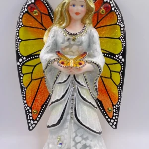 GlitterLab Engel in weissem Kleid mit Schmetterling in der Hand und transparenten Fügeln, GlitterLab