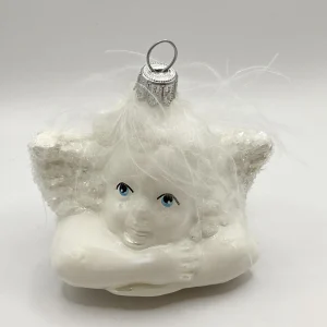 GMC Putto in glänzendem Weiss mit Glitzer-Flügeln, Raffael Engel