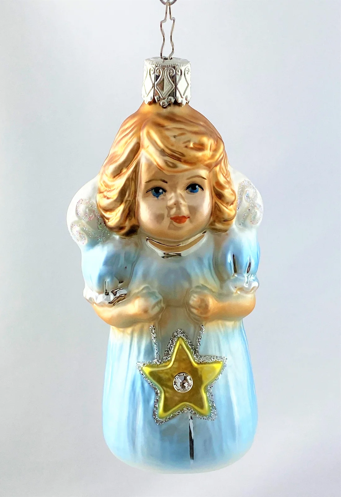 Inge-Glas Engel im blauen Kleid mit Stern