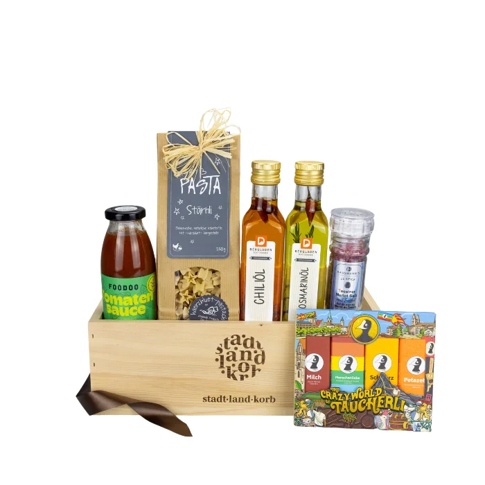 Buntes Dinner Geschenkkorb alkoholfrei