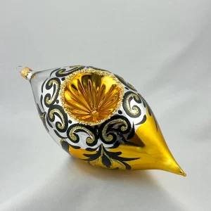 Wiktoria Grosse Olive in Gold/Silber mit goldenem Reflex und schwarzem Dekor