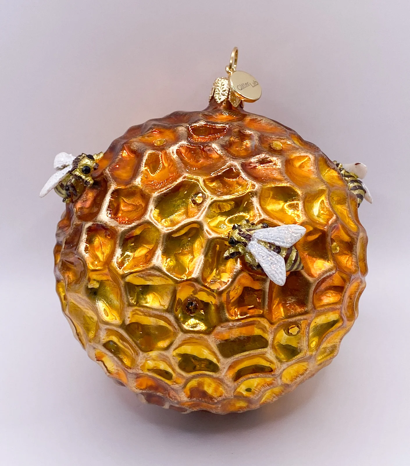 GlitterLab Bienenwaben Kugel mit applizierten Bienen, GlitterLab