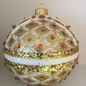 Dummy Kugel weiss mit Golddekor mit Schmucksteinen