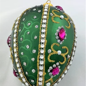 Hanco Faberge-Ei dunkelgrün mit weissen und violetten Strass-Steinen