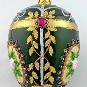 Hanco Fabergé Ei dunkelgrün mit Blüten und Ranken Dekor