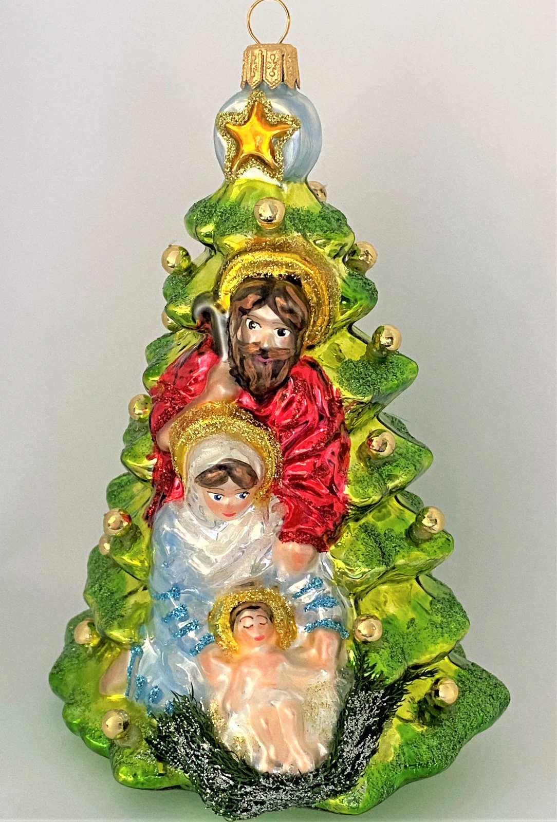 Glassware Die Heilige Familie im Schutz des Weihnachtsbaumes