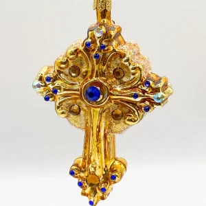 GMC Kreuz goldfarben mit blauen und goldenen Schmucksteinen