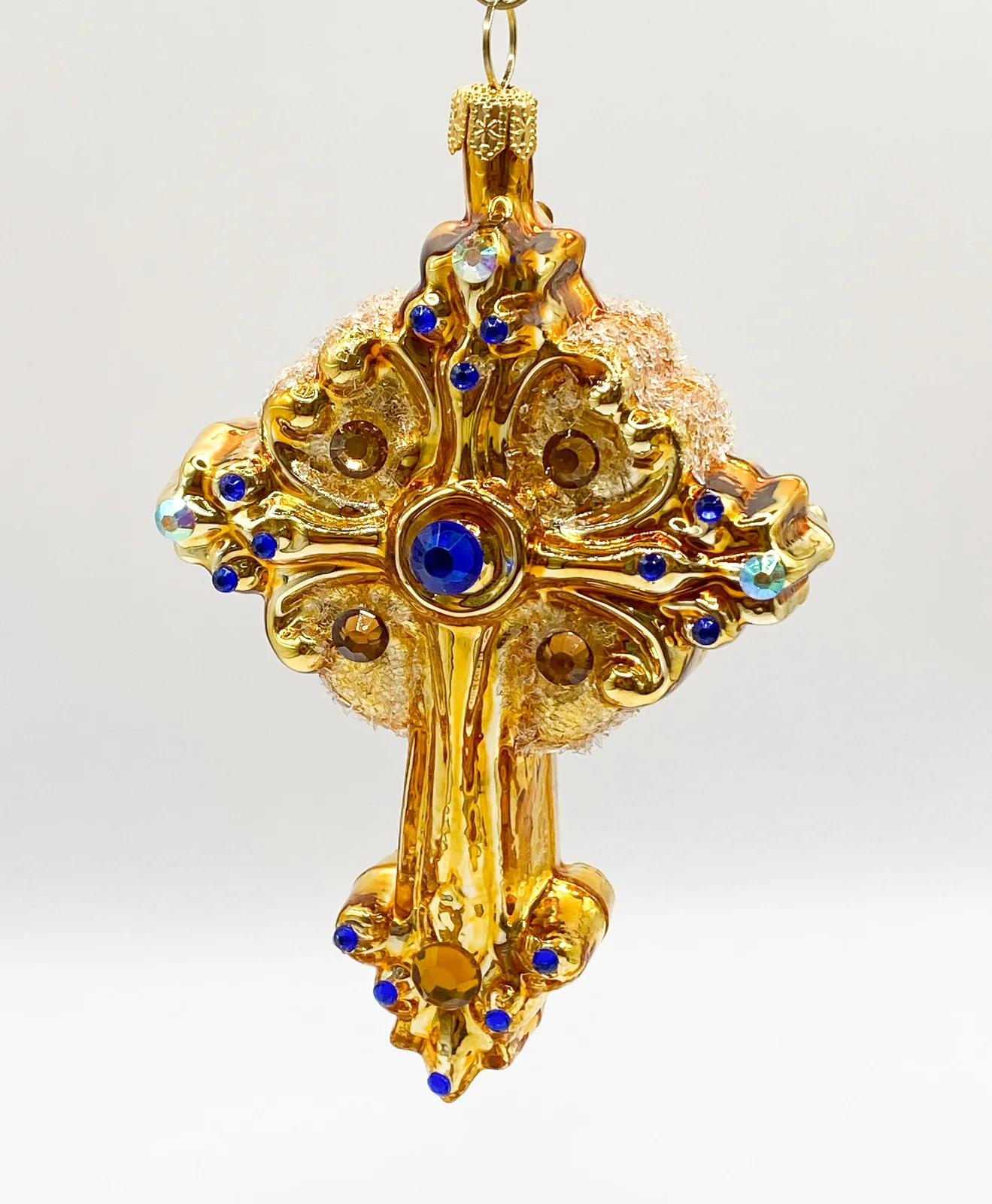 GMC Kreuz goldfarben mit blauen und goldenen Schmucksteinen