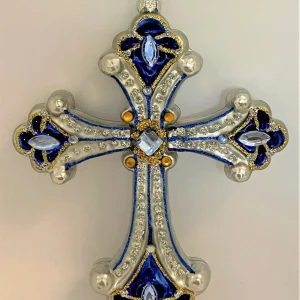 Hanco Kreuz Silber, blau mit Schmucksteinen