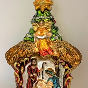 Glassware Heilige Familie in Krippe mit Engel und Stern